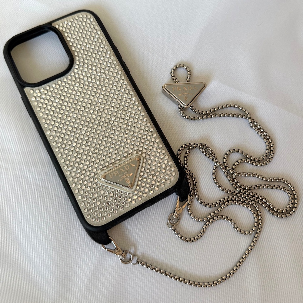Prada Crystal Phone Case and Chain iPhone 14 Pro Plus
